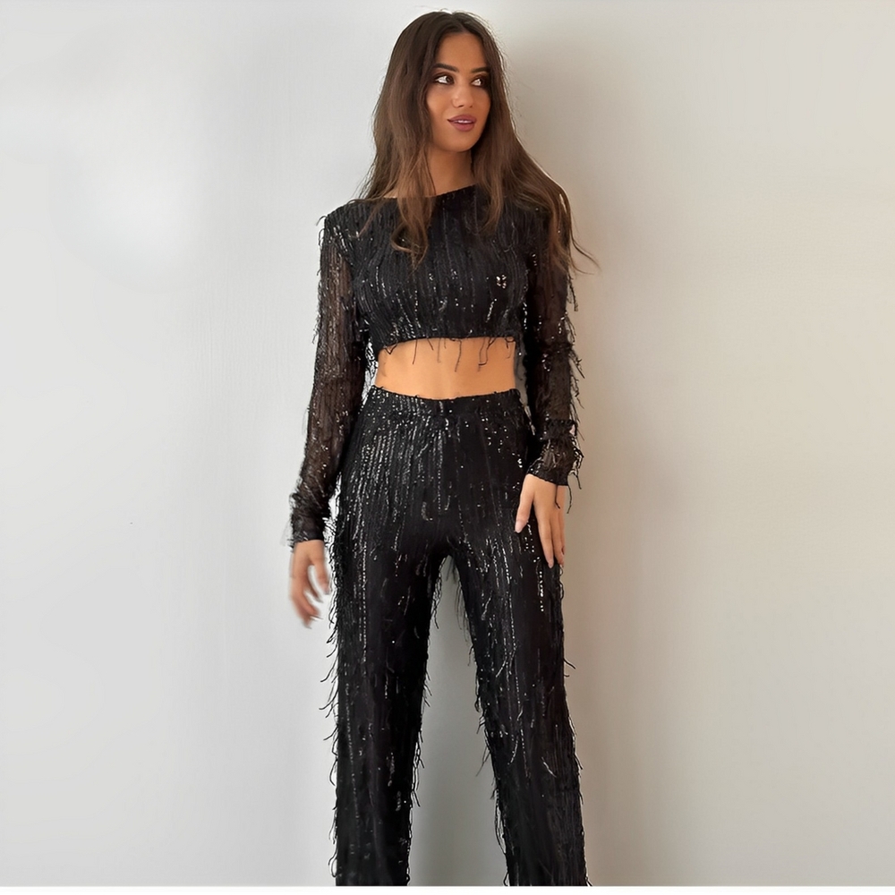 Elegant Black Sequin Jumpsuit